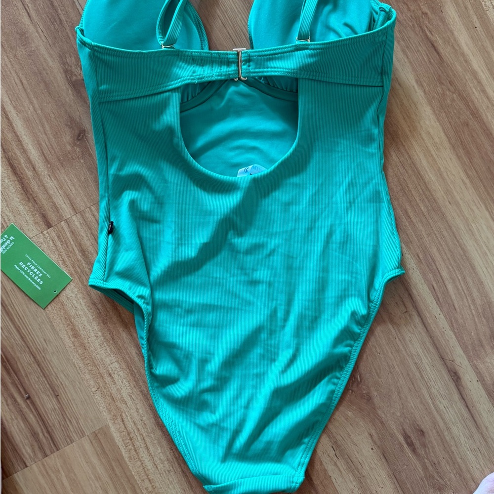 Green Ribbed Swimsuit New! - Picture 2 of 3